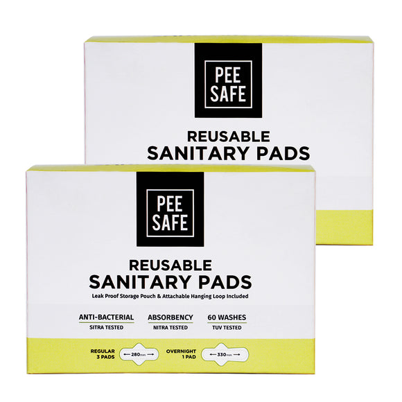 Pee Safe Reusable Sanitary Pads | 10N ( 6 Regular Pads + 2 Overnight Pad + 2 Leak Proof Pouch)