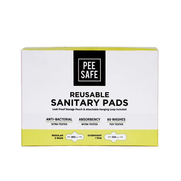 Pee Safe Reusable Sanitary Pads | 5N ( 3 Regular Pads + 1 Overnight Pad + 1 Leak Proof Pouch)